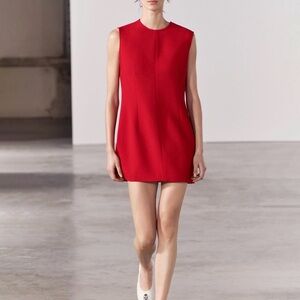 Zara Red Sleeveless Short Textured  Dress